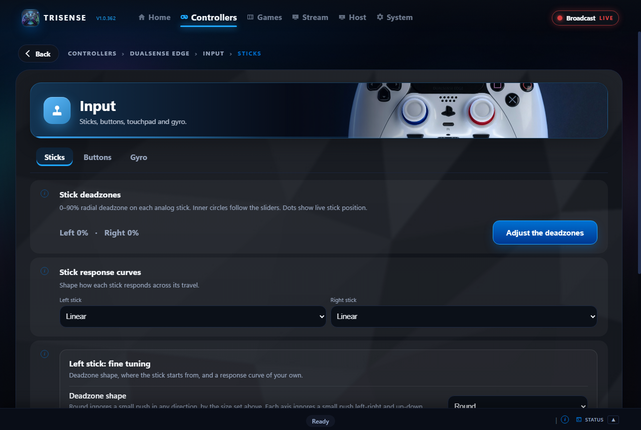 Stick settings